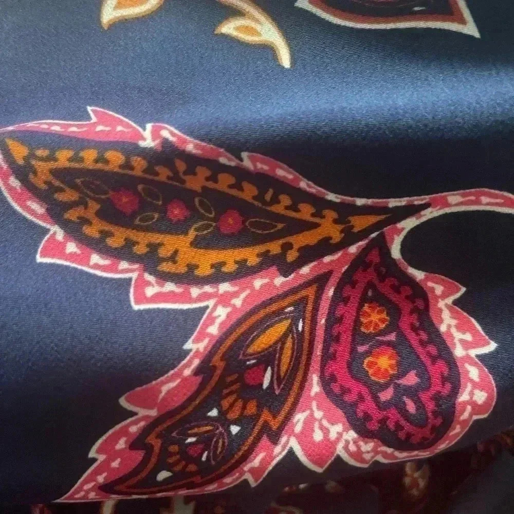 Liz Claiborne Vintage Paisley Shirt Dress Navy Floral Midi Large - Picture 5 of 8